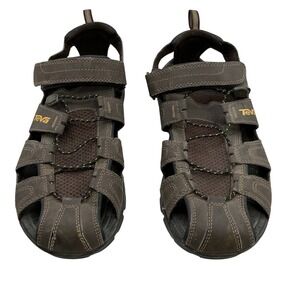 Teva Men's Dark Brown Leather Sport Sandals Size 12 Hook and Loop Closure